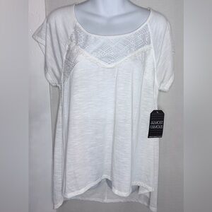 NWT Almost Famous White T-shirt  Lace Detail Women Size XL